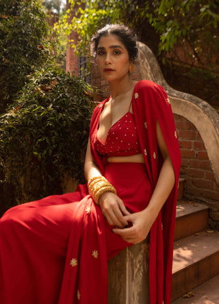 Ease-Red Slit Jacket And Palazzo Set-INDIASPOPUP.COM