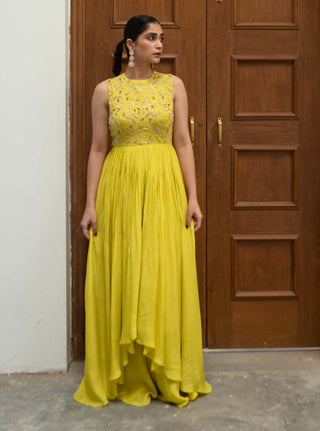 Ease-Citric Yellow High Low Anarkali And Palazzo-INDIASPOPUP.COM