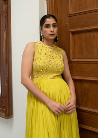 Ease-Citric Yellow High Low Anarkali And Palazzo-INDIASPOPUP.COM