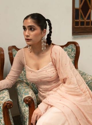 Ease-Light Pink Ruching Peplum And Sharara Set-INDIASPOPUP.COM