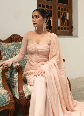 Ease-Light Pink Ruching Peplum And Sharara Set-INDIASPOPUP.COM