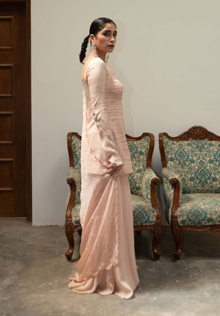 Ease-Light Pink Ruching Peplum And Sharara Set-INDIASPOPUP.COM