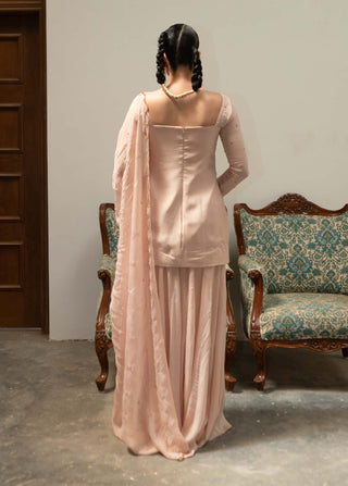 Ease-Light Pink Ruching Peplum And Sharara Set-INDIASPOPUP.COM