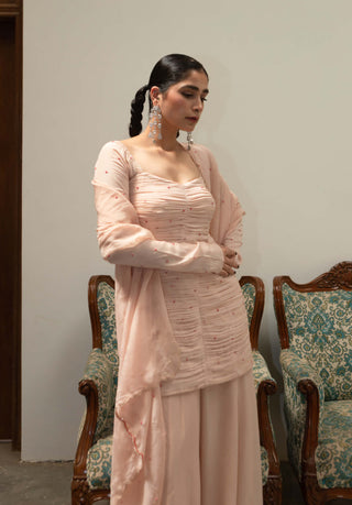Ease-Light Pink Ruching Peplum And Sharara Set-INDIASPOPUP.COM