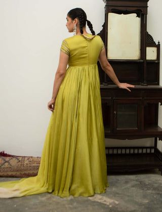 Ease-Lime Yellow Anarkali And Dupatta-INDIASPOPUP.COM