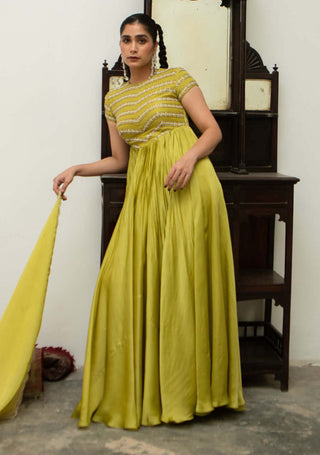 Ease-Lime Yellow Anarkali And Dupatta-INDIASPOPUP.COM