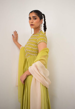Ease-Lime Yellow Anarkali And Dupatta-INDIASPOPUP.COM