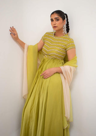Ease-Lime Yellow Anarkali And Dupatta-INDIASPOPUP.COM
