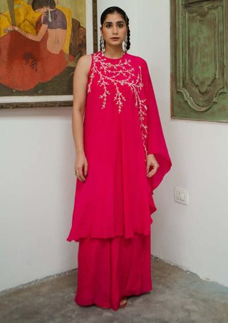 Ease-Rani Pink Poncho And Palazzo Set-INDIASPOPUP.COM