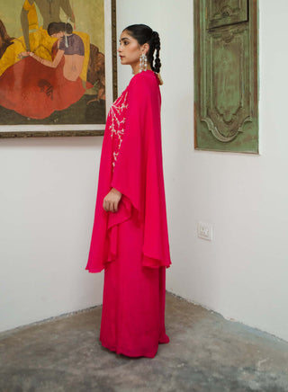 Ease-Rani Pink Poncho And Palazzo Set-INDIASPOPUP.COM