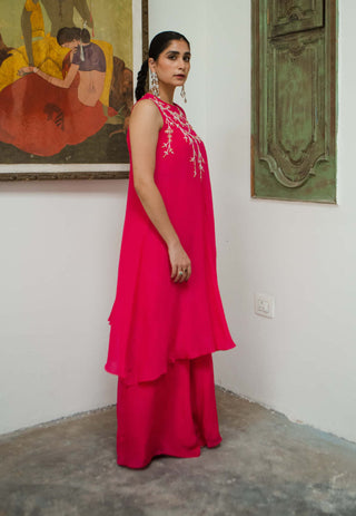 Ease-Rani Pink Poncho And Palazzo Set-INDIASPOPUP.COM