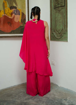 Ease-Rani Pink Poncho And Palazzo Set-INDIASPOPUP.COM