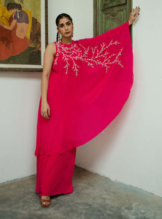 Ease-Rani Pink Poncho And Palazzo Set-INDIASPOPUP.COM