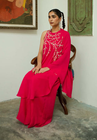 Ease-Rani Pink Poncho And Palazzo Set-INDIASPOPUP.COM