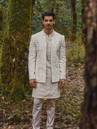 Aura white open jacket and kurta set
