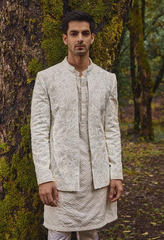 Aura white open jacket and kurta set