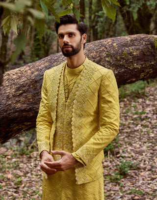Mellow yellow ascetic indowestern jacket set