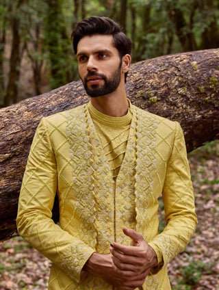 Mellow yellow ascetic indowestern jacket set