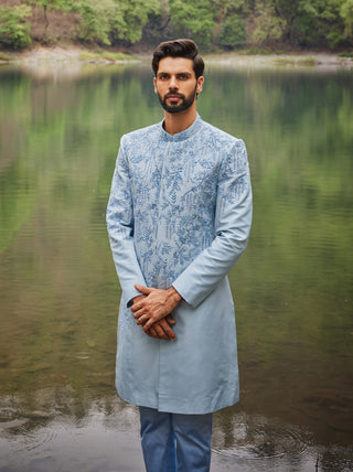 Mirage pastel blue sherwani and pants