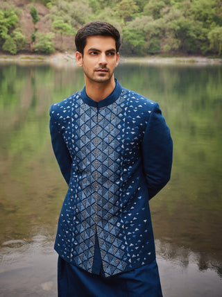 Carribean blue open jacket and kurta set