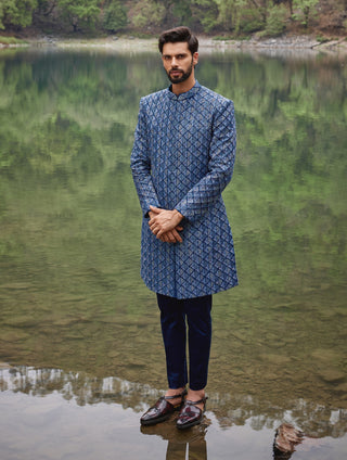 Carriben blue sherwani and pants