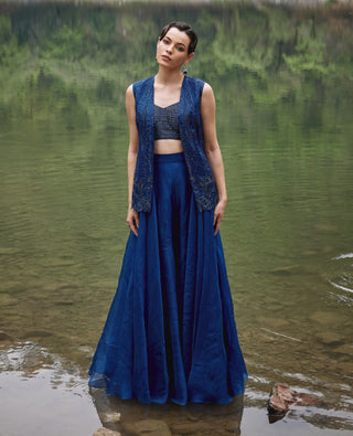 Sapphire blue jacket and palazzo set