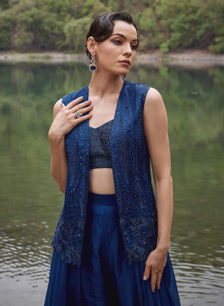 Sapphire blue jacket and palazzo set