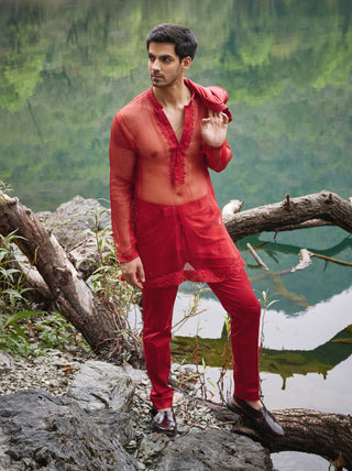 Scarlet open jacket and kurta set