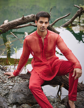 Scarlet open jacket and kurta set