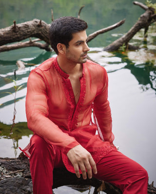 Scarlet open jacket and kurta set