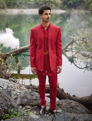 Scarlet open jacket and kurta set