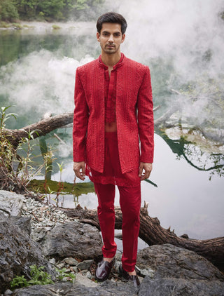Scarlet open jacket and kurta set