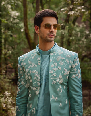 Dandelion caded blue open jacket and kurta set