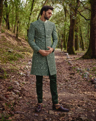 Olive green sherwani and pants
