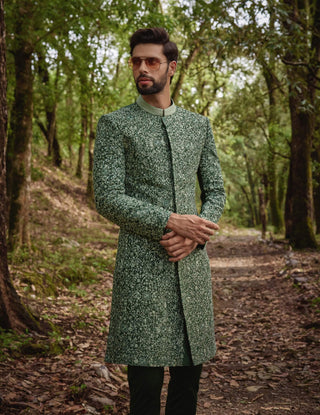 Olive green sherwani and pants