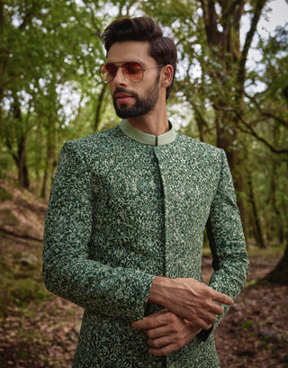 Olive green sherwani and pants