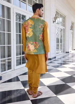 Mahir green bundi and mustard kurta set