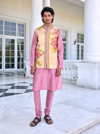 Mahir beige bundi and pink kurta set