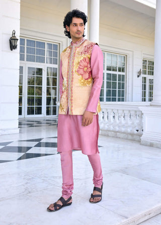 Mahir beige bundi and pink kurta set