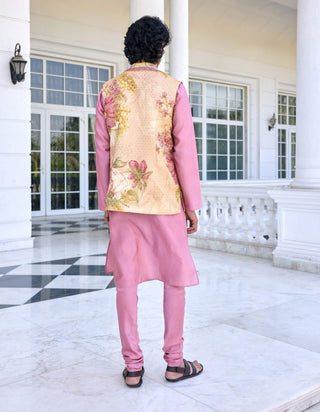 Mahir beige bundi and pink kurta set