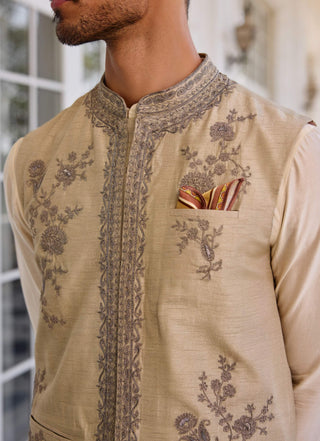 Nazeer slate green bundi and ivory kurta set