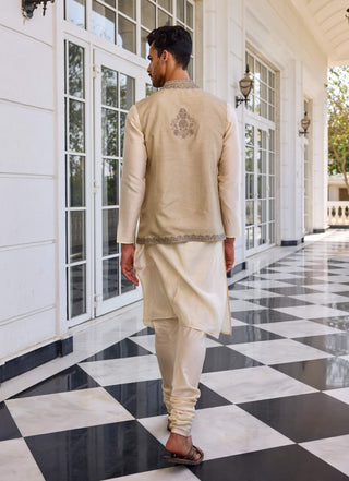 Nazeer slate green bundi and ivory kurta set