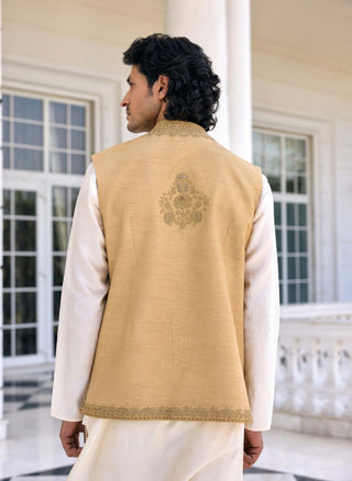 Nazeer golden beige bundi and ivory kurta set