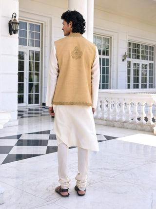 Nazeer golden beige bundi and ivory kurta set