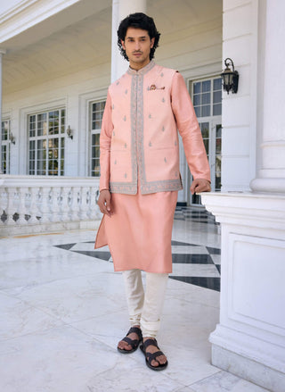 Zunaid pink bundi and pink kurta set