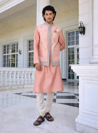 Zunaid pink bundi and pink kurta set