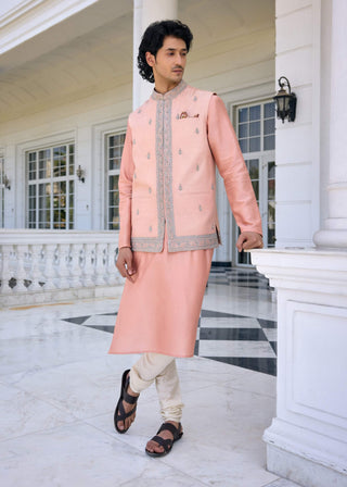 Zunaid pink bundi and pink kurta set