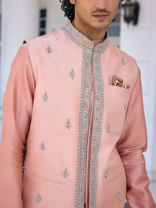Zunaid pink bundi and pink kurta set