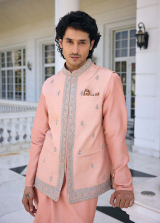 Zunaid pink bundi and pink kurta set