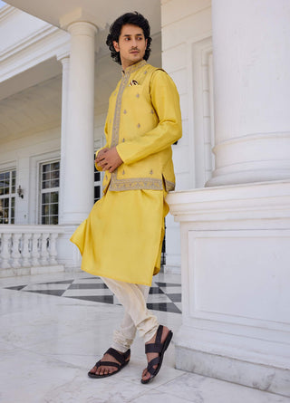 Zunaid yellow bundi and kurta set